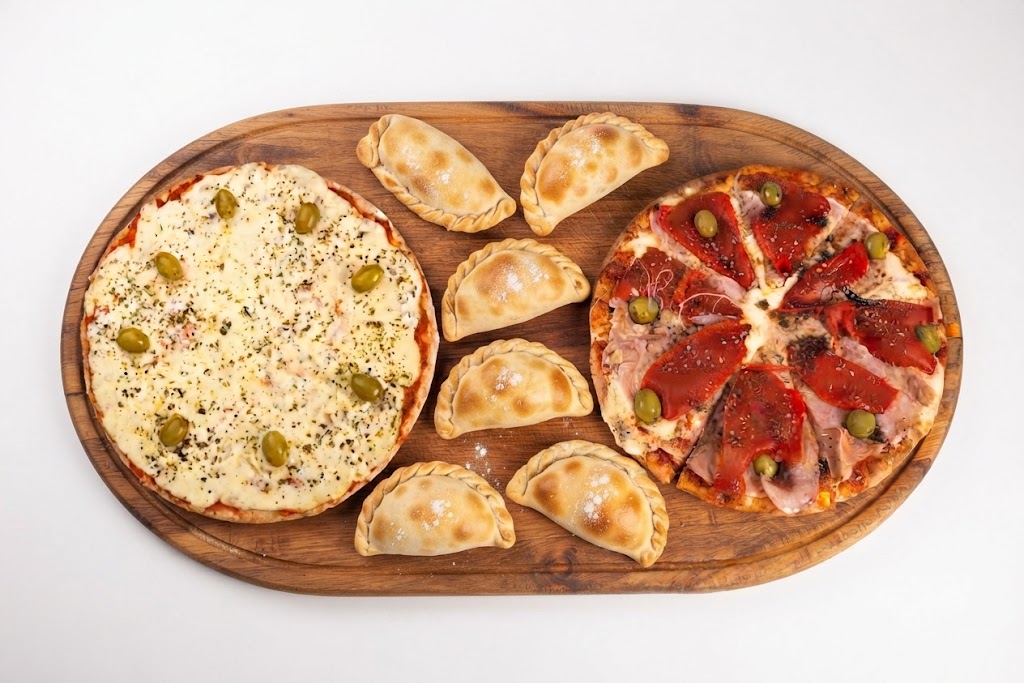 Pizza grande de jamon y morron + Pizza grande de Muzzarella + 6 Empanadas