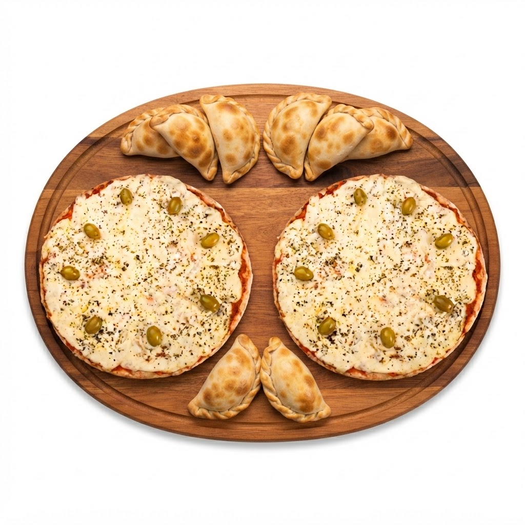 2 Pizzas grandes de Muzzarella + 8 Empanadas